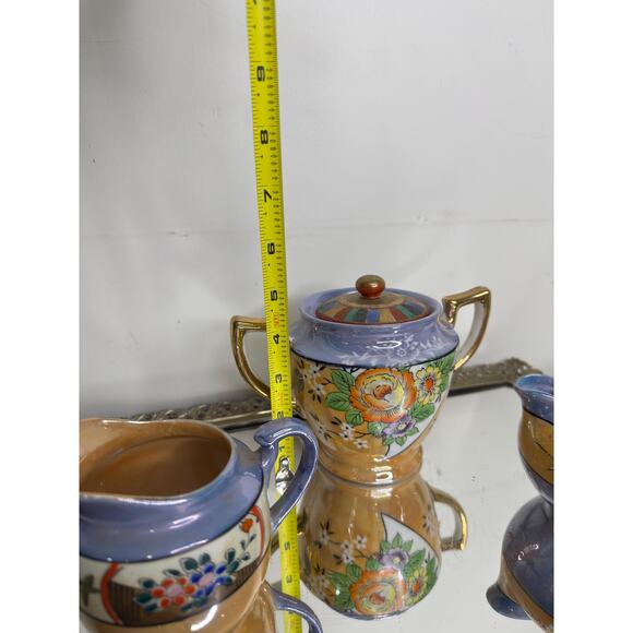 Lusterware Kitchen Set Sugar Creamer Painted Ethnic Asian Japanese Iridescent - Picture 10 of 10